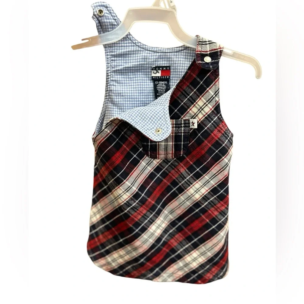 Tommy Hilfiger Baby Dress Jumper Plaid 12M 18M Red White Blue Snaps Sleeveless